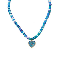 Blue Polymer Clay & 18K Gold-Plated Heart Pendant Necklace