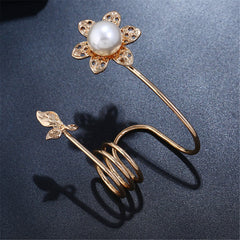 Imitation Pearl & 18k Gold-Plated Floral Spiral Ring - streetregion