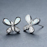 Opal & Cubic Zirconia Butterfly Stud Earrings