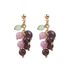 Purple & 18K Gold-Plated Grape Bunch Drop Earrings