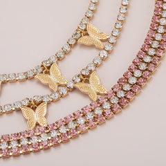 Cubic Zirconia & 18K Gold-Plated Butterfly Layered Station Necklace
