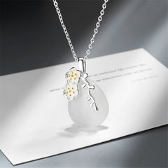 Cat Eye & Two-Tone Sakura Pendant Necklace