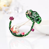 Cubic Zirconia & Pearl Enamel 18K Gold-Plated Lotus Brooch