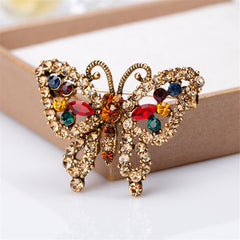 Red & Green Cubic Zirconia Butterfly Brooch