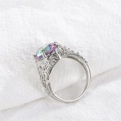 Purple Iridescent Crystal & Silvertone Oval-Cut Filigree Ring - streetregion