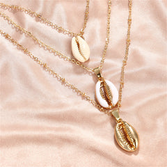White Shell & 18K Gold-Plated Cowrie Triple-Layer Pendant Necklace