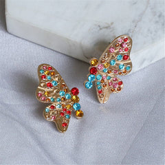 Cubic Zirconia & 18K Gold-Plated Butterfly Stud Earrings