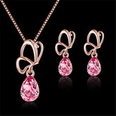 Pink & 18K Rose Gold-Plated Butterfly Pendant Necklace & Earrings