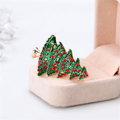 Cubic Zirconia & 18K Gold-Plated Towering Christmas Tree Brooch
