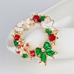 Red & 18K Gold-Plated Floral Bow Wreath Brooch