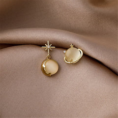 Cat-Eye & 18K Gold-Plated Planet Stud Earring & Moon Drop Earring