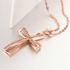 cubic zirconia & Rose Goldtone Cross Pendant Necklace - streetregion