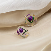 Blue Flower & Resin Silver-Plated Round Stud Earring