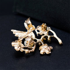 Cubic Zirconia & Pearl Enamel 18k Gold-Plated Bird Brooch