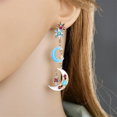 Crystal & Imitation Pearl Moon Drop Earrings - streetregion