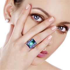Jewel-Tone Crystal & Fine Silver-Plated Princess-Cut Ring - streetregion
