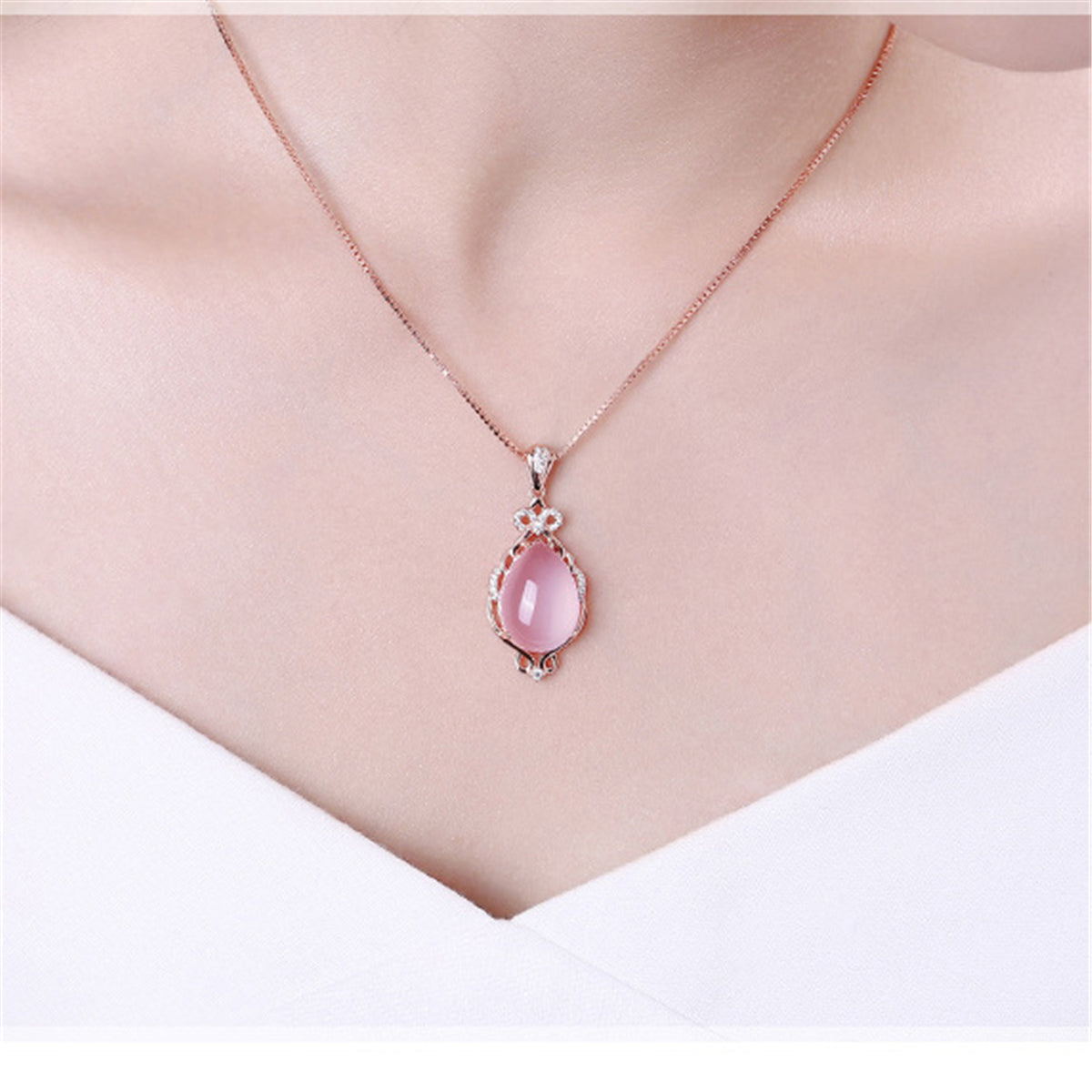 Ross Quartz and Cubic Zirconia Teardrop Pendant Necklace, pendant necklace for women, vintage-inspired design, styled look