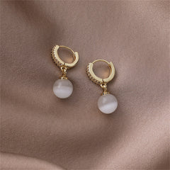 White Cubic Zirconia & Cat'S Eye 18K Gold-Plated Circle Sphere Huggie Earrings