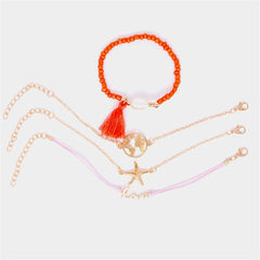 Pink & 18K Gold-Plated Starfish Map Bracelet Set