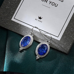 Blue Crystal & Silver-Plated Oval-Cut Drop Earrings - streetregion