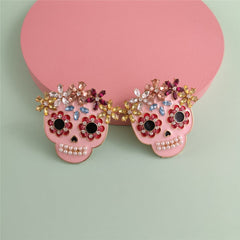 Pearl & Cubic Zirconia Sugar Skull Stud Earrings