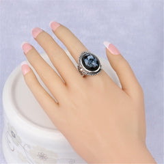 Blue & Silvertone Resin Oval Ring - streetregion