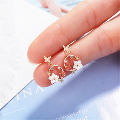 Cubic Zirconia & 18K Rose Gold-Plated Butterfly Drop Earrings