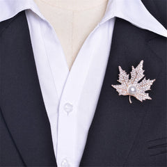 Pearl & Cubic Zirconia 18K Gold-Plated Maple Leaf Brooch