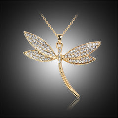 Cubic Zirconia & 18K Gold-Plated Dragonfly Pendant Necklace