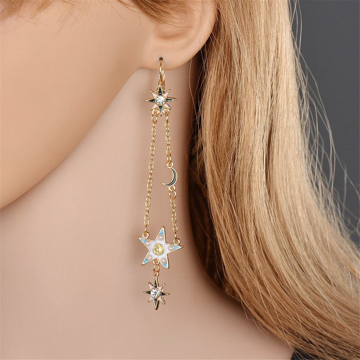 cubic zirconia & 18k Gold-Plated Moon & Star Drop Earrings - streetregion