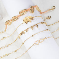 18K Gold-Plated Origami Elephant Charm Anklet Set