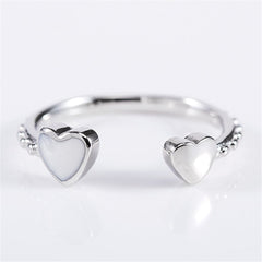 Enamel & Silver-Plated Heart Shape Open Ring
