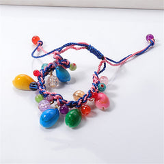 Jewel-Tone & Shell Braided Adjustable Bracelet
