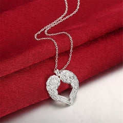 Silver-Plated Heart Shape Wings Pendant Necklace - streetregion