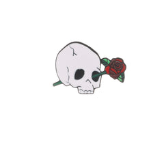 White & Red Skull Rose Brooch
