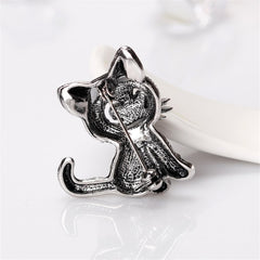 Black & White Cubic Zirconia Kitty Illusion Brooch