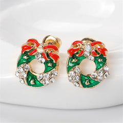 Cubic Zirconia & Enamel 18K Gold-Plated Wreath With Bow Stud Earrings