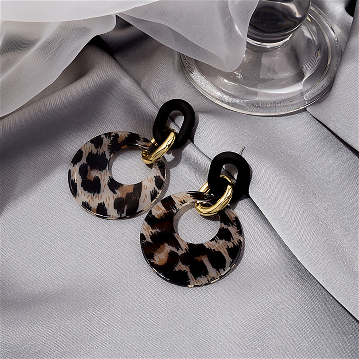 Leopard Acrylic and 18K Gold-Plated Hoop Drop Earring, gold drop earrings for women, vintage-inspired design, lifestyle look