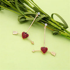 Red cubic zirconia & 18k Gold-Plated Arrow Heart Drop Earrings - streetregion