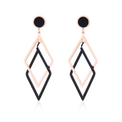 Black Acrylic & 18K Rose Gold-Plated Rhombus Drop Earrings