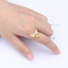 Yellow Crystal & Cubic Zirconia Bee Ring