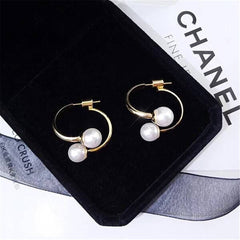 Pearl & 18K Gold-Plated Ring Drop Earrings