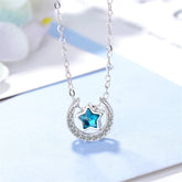 Blue Crystal & cubic zirconia Star Above Moon Pendant Necklace - streetregion