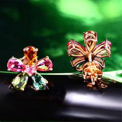 Pink & Green Crystal & 18k Rose Gold-Plated Flower Stud Earrings - streetregion