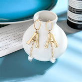 Pearl & 18K Gold-Plated Letter 'A' Drop Earrings