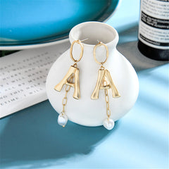 Pearl & 18K Gold-Plated Letter 'A' Drop Earrings