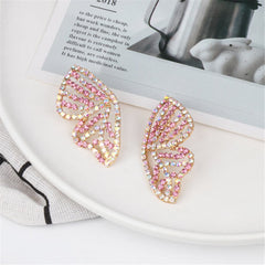Pink Cubic Zirconia & 18K Gold-Plated Openwork Butterfly Stud Earrings