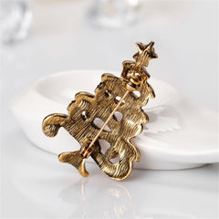 Cubic Zirconia & 18K Gold-Plated Christmas Tree Brooch