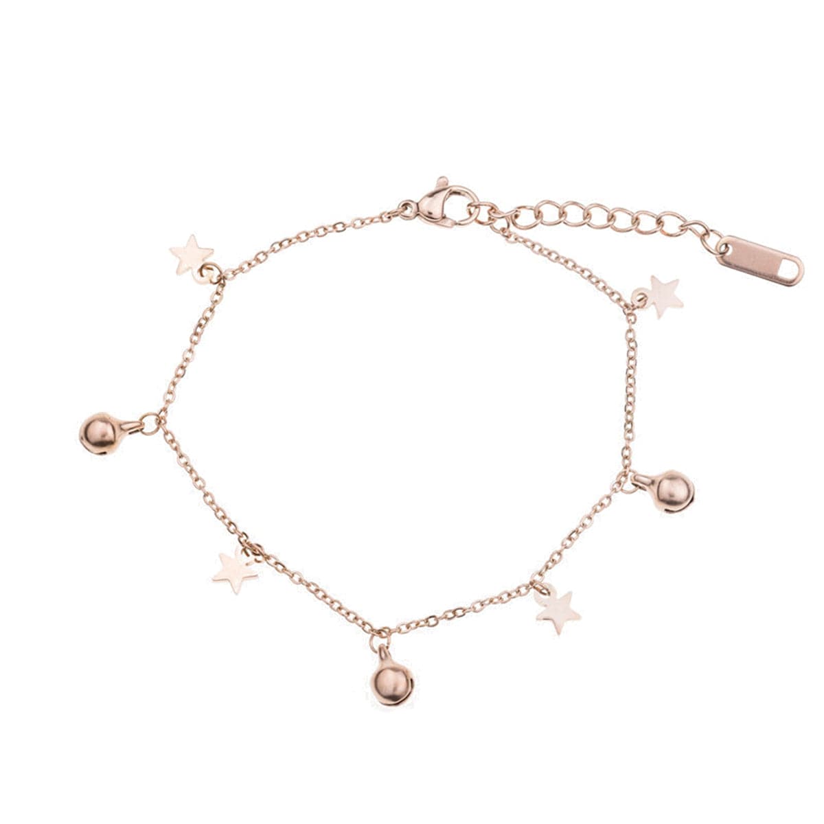 18K Rose Gold-Plated Star and Bell Station Anklet, rose gold anklet bracelet, elegant gift for her, styled look