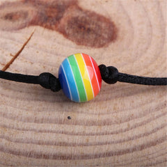 Rainbow & Black Adjustable Beaded Anklet